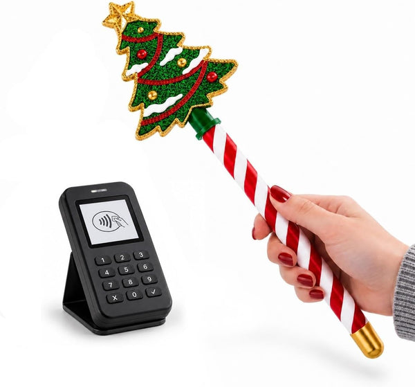 Christmas Tree Tap-to-Pay Wand, Santa Contactless Credit Card Holder | Handheld Card Accessory 3D Printed Candy Cane Handle for Credit & Debit Cards