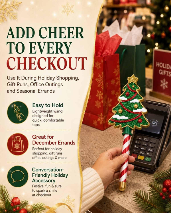 Christmas Tree Tap-to-Pay Wand 3D Printed Candy Cane Handle Contactless Card Holder Payment Stick Checkout Accessory Christmas Tree Handheld Accessory for Credit Debit Cards