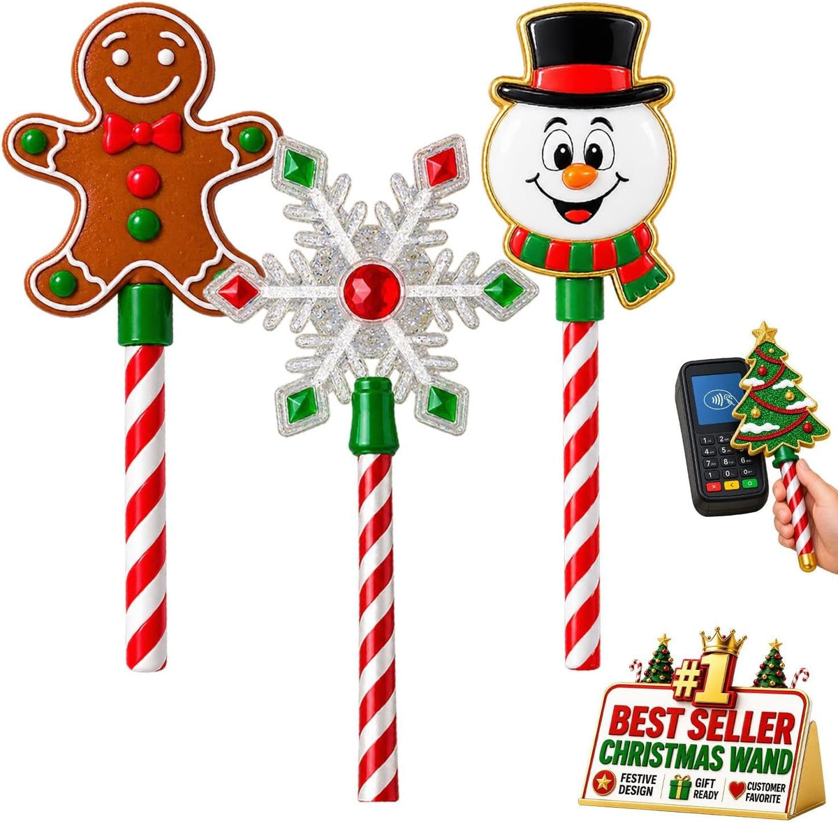 Christmas Tree Credit Card Wand Magic Tap To Pay Festive Payment Accessory | Contactless Checkout Prop For Compatible Terminals Cafes Markets Parties Display Holiday Gift(3pcs-a)