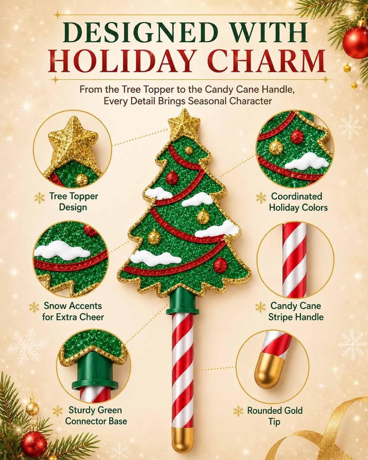 Christmas Tree Tap-to-Pay Wand 3D Printed Candy Cane Handle Contactless Card Holder Payment Stick Checkout Accessory Christmas Tree Handheld Accessory for Credit Debit Cards