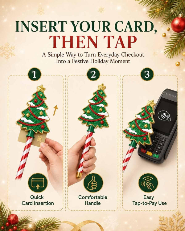 Christmas Tree Tap-to-Pay Wand 3D Printed Candy Cane Handle Contactless Card Holder Payment Stick Checkout Accessory Christmas Tree Handheld Accessory for Credit Debit Cards