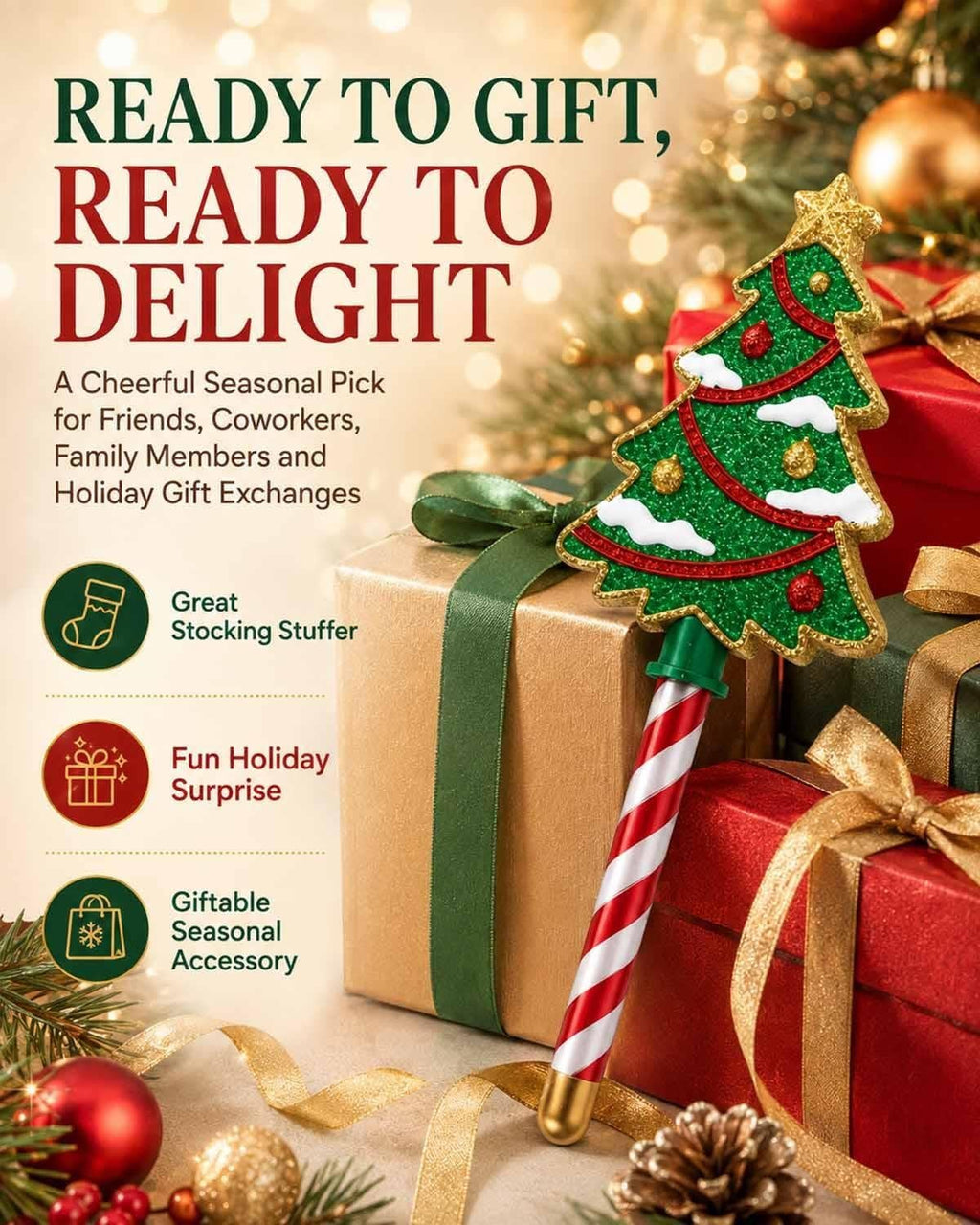 Christmas Tree Tap-to-Pay Wand 3D Printed Candy Cane Handle Contactless Card Holder Payment Stick Checkout Accessory Christmas Tree Handheld Accessory for Credit Debit Cards